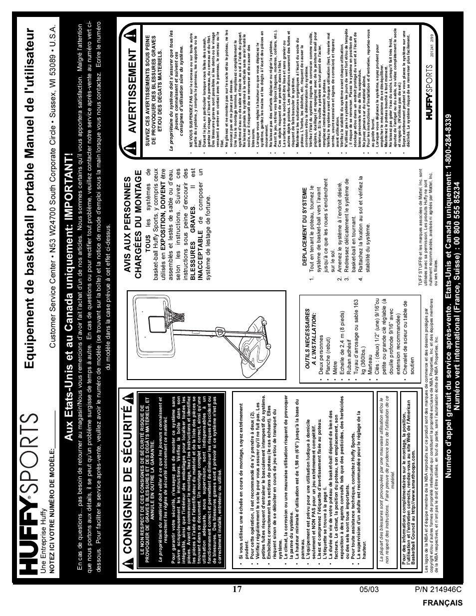 Consignes de sécurité, Avertissement, Avis aux personnes chargées du mont a g e | Une entreprise huffy | Huffy 214946C User Manual | Page 17 / 25