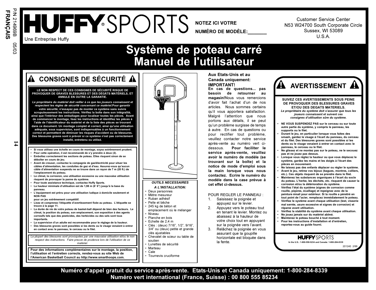 Système de poteau carré manuel de l'utilisateur, Consignes de sécurité, Avertissement | Huffy OFFICE NAS ANAS350 User Manual | Page 14 / 22
