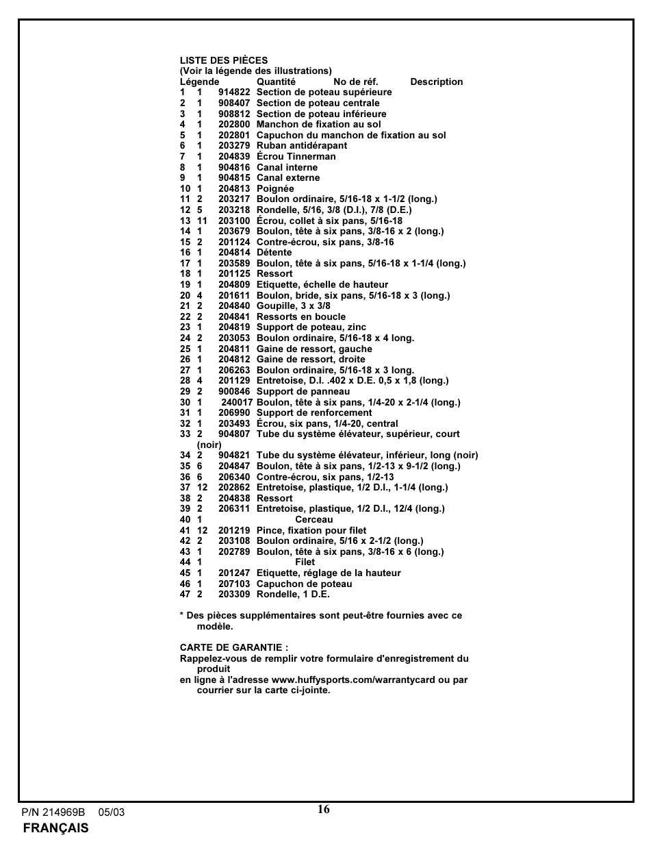 Français | Huffy OFFICE NAS ANAS350 User Manual | Page 16 / 22