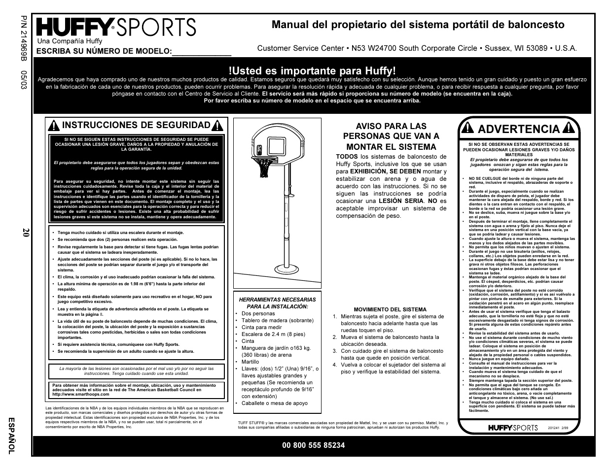 Advertencia, Instrucciones de seguridad, Escriba su número de modelo | Una compañía huffy | Huffy OFFICE NAS ANAS350 User Manual | Page 20 / 22