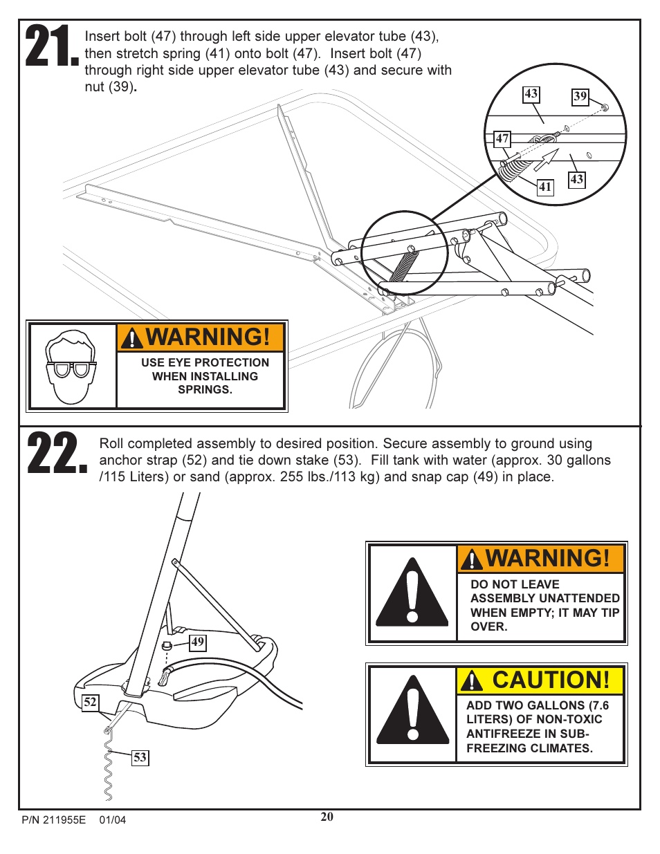 Warning, Caution | Huffy Portable System User Manual | Page 20 / 24