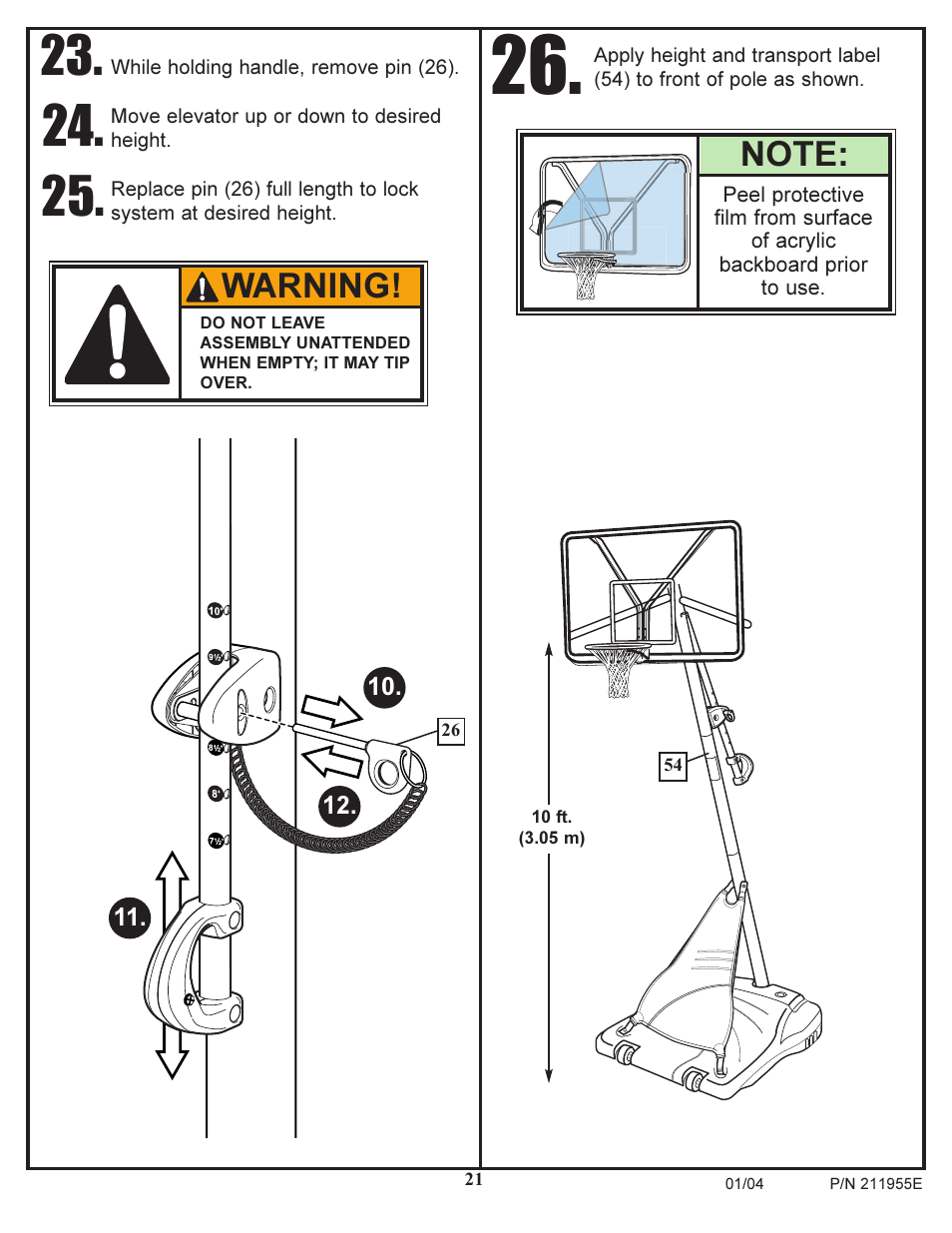 Warning | Huffy Portable System User Manual | Page 21 / 24