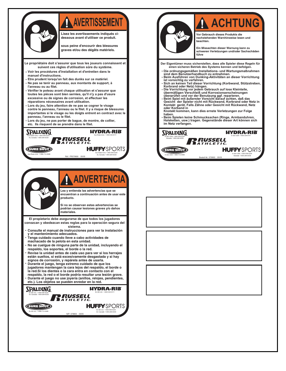 Achtung, Avertissement, Advertencia | Huffy 1700 MXP User Manual | Page 24 / 45