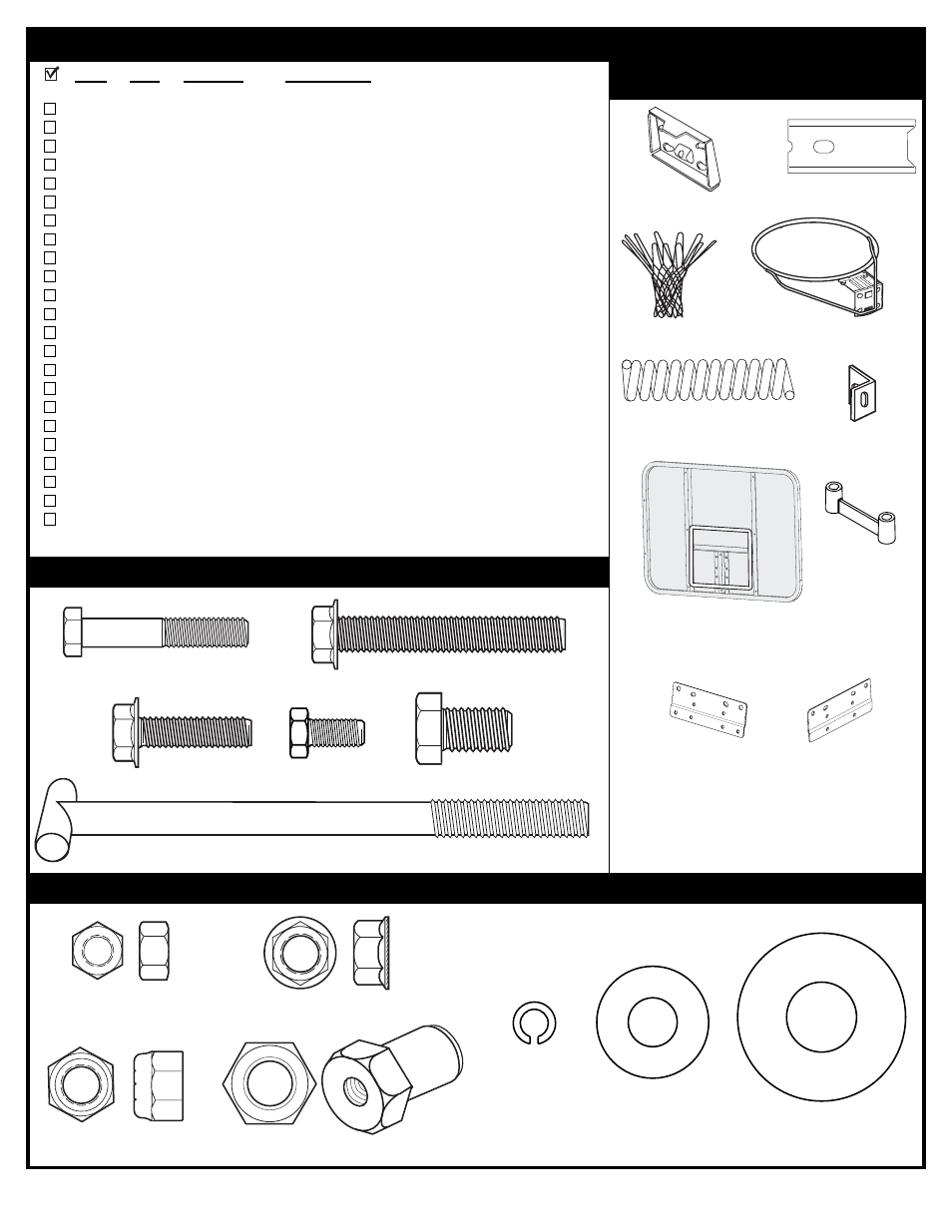 Hardware identifier (not actual size), Hardware identifier (bolts), Hardware identifier (nuts, washers & spacers) | Huffy 1700 MXP User Manual | Page 3 / 45