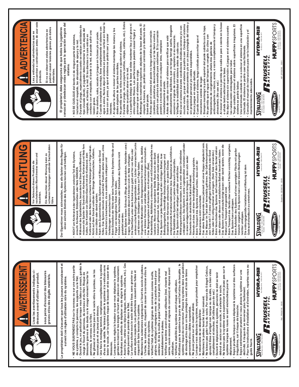 Achtung, Av ertissement, Advertencia | Huffy M6611043 User Manual | Page 34 / 67