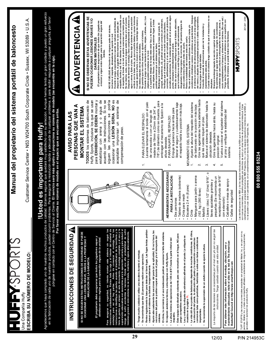 Advertencia, Instrucciones de seguridad, Escriba su número de modelo | Una compañía huffy | Huffy 214953C User Manual | Page 29 / 34