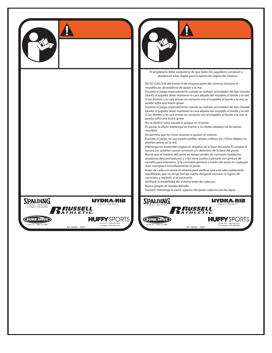 Warning, Advertencia | Huffy 89226 User Manual | Page 3 / 33