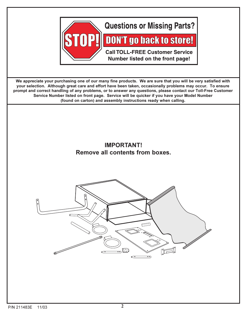 Important! remove all contents from boxes | Huffy Dual Electronic Basketball System User Manual | Page 2 / 9