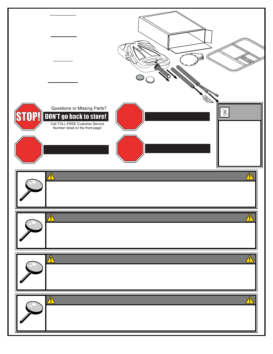 Stop, Halt, Alto! alto | Alto, Warning, Avertissement, Warnung, Advertencia, Gehen sie nicht zum laden zurück | Huffy Portable Basketball System User Manual | Page 9 / 39