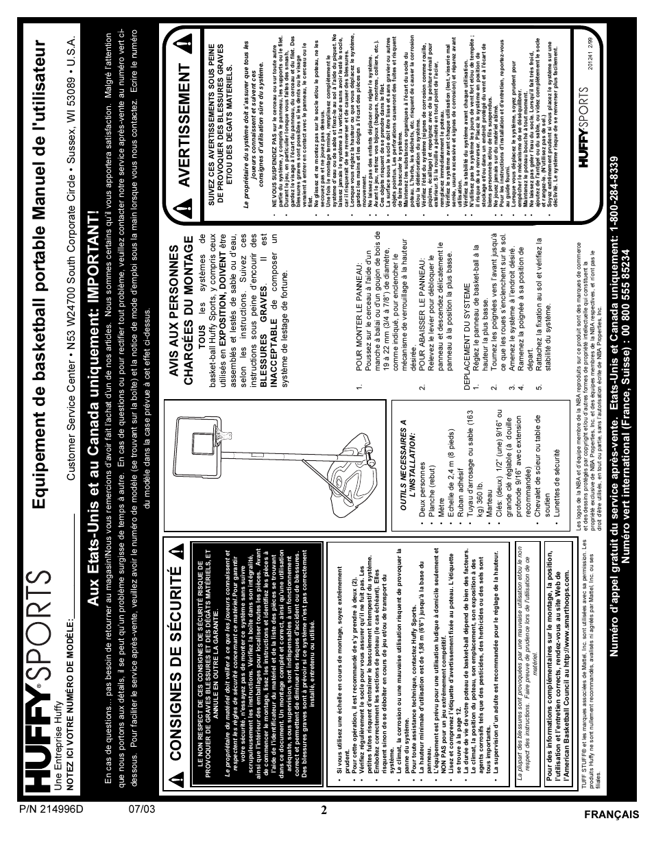 Consignes de sécurité, Avertissement, Avis aux personnes chargées du mont a g e | Français, Une entreprise huffy | Huffy 15 User Manual | Page 2 / 26