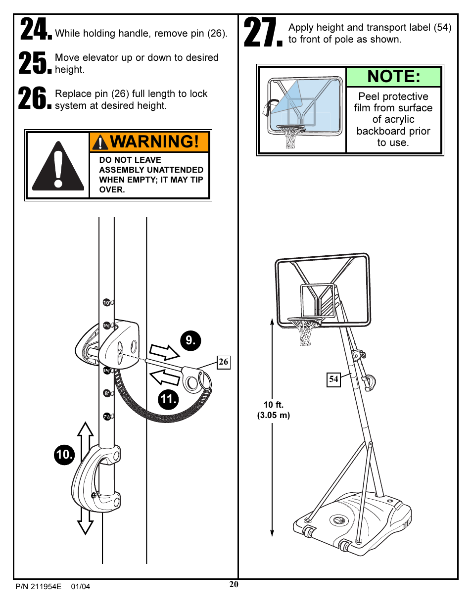 Warning | Huffy 211954E User Manual | Page 20 / 22