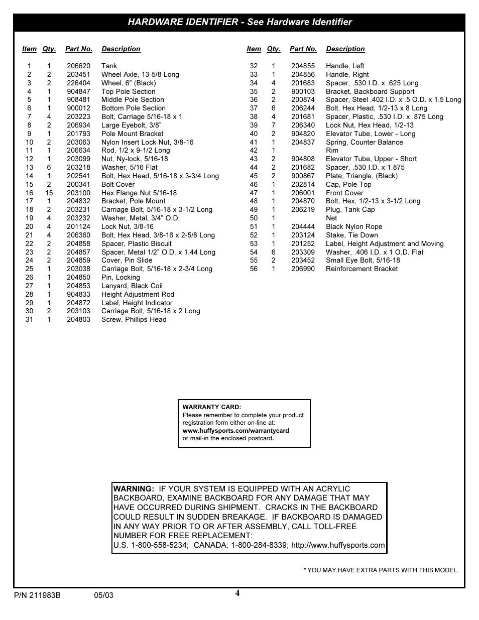 Hardware identifier - see hardware identifier | Huffy Basketball User Manual | Page 4 / 13