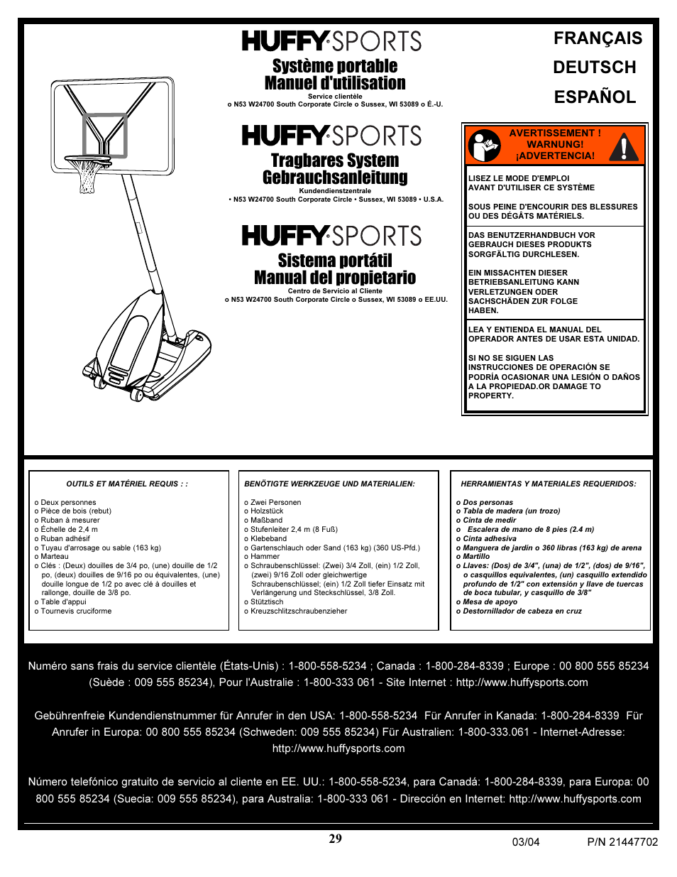 Système portable manuel d'utilisation, Tragbares system gebrauchsanleitung, Sistema portátil manual del propietario | Français español deutsch | Huffy NCS102 User Manual | Page 29 / 55