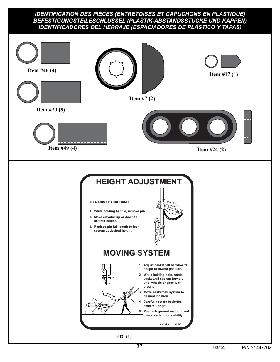 Moving system, Height adjustment | Huffy NCS102 User Manual | Page 37 / 55