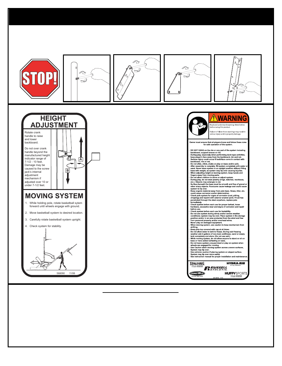 Before you start, Moving system height adjustment, Notice to assemblers | Huffy In-Ground Basketball User Manual | Page 2 / 20