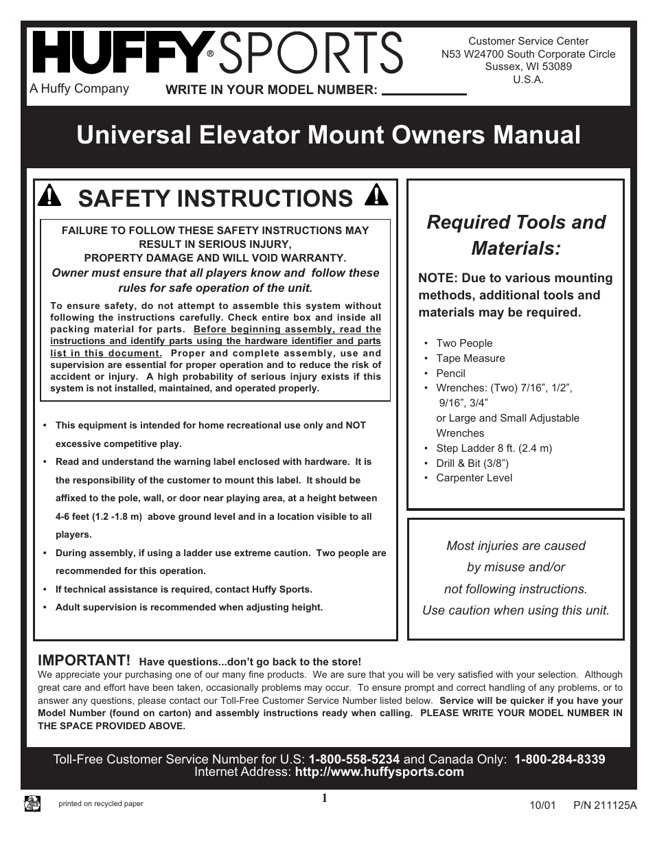 Huffy Universal Elevator Mount User Manual | 11 pages