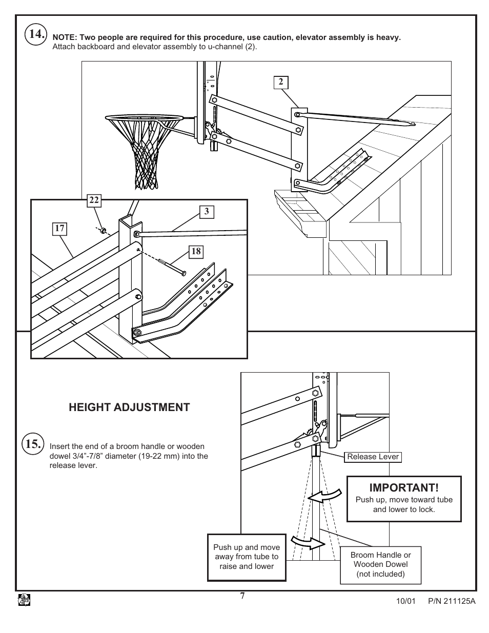 Height adjustment, Important | Huffy Universal Elevator Mount User Manual | Page 7 / 11