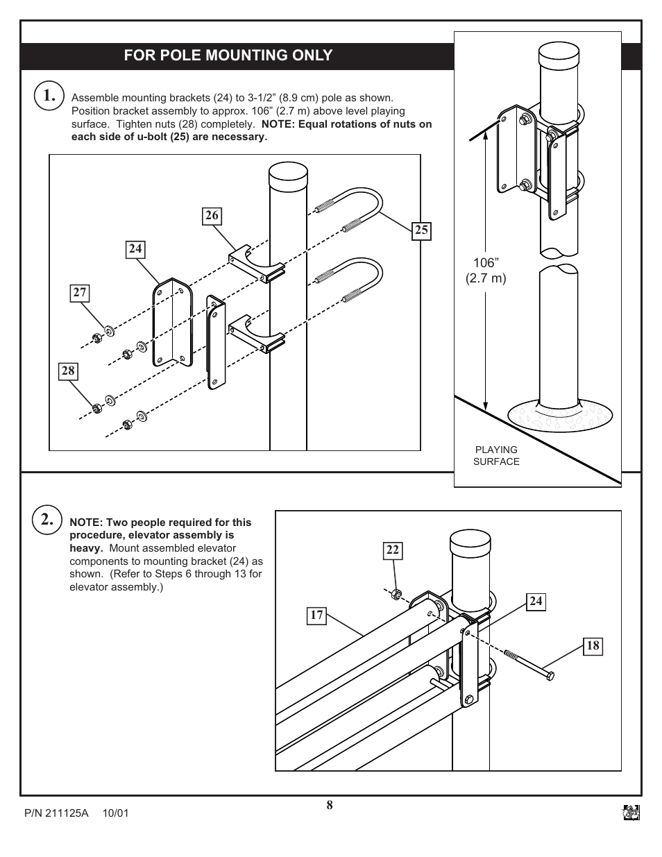 For pole mounting only | Huffy Universal Elevator Mount User Manual | Page 8 / 11