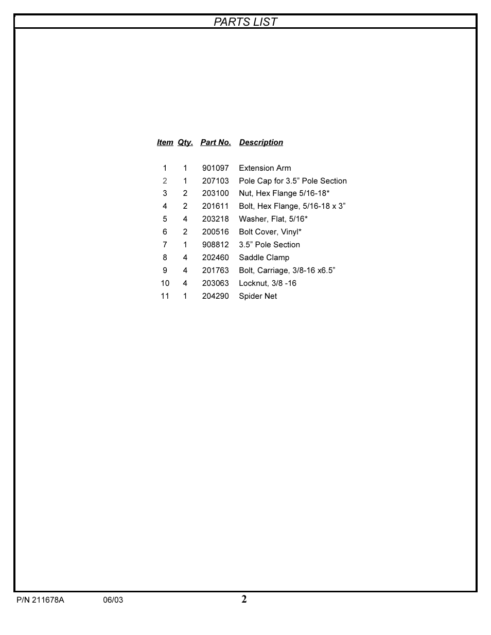 2parts list | Huffy 89224 User Manual | Page 2 / 6