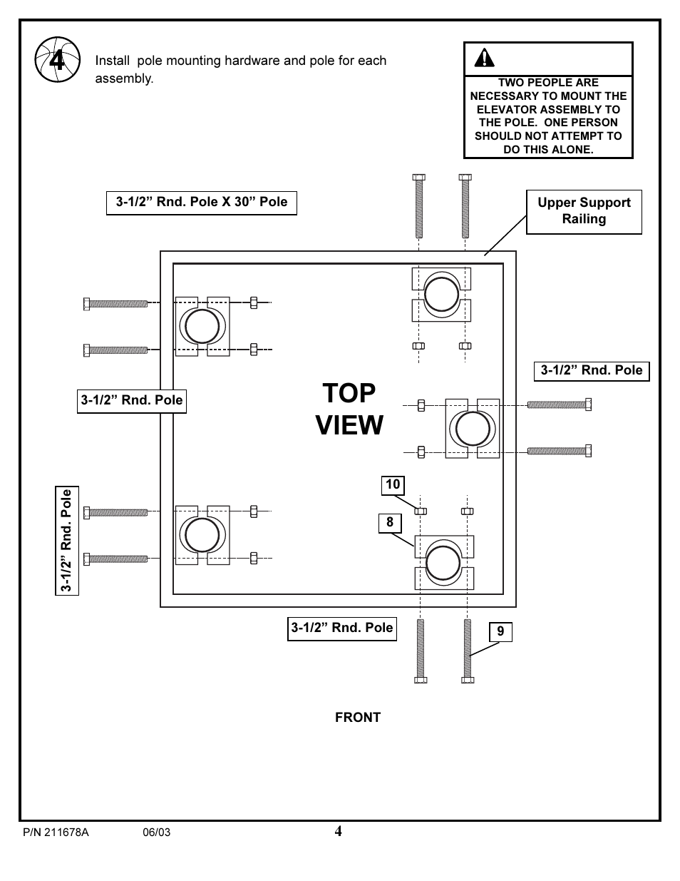 Top view, Warning | Huffy 89224 User Manual | Page 4 / 6