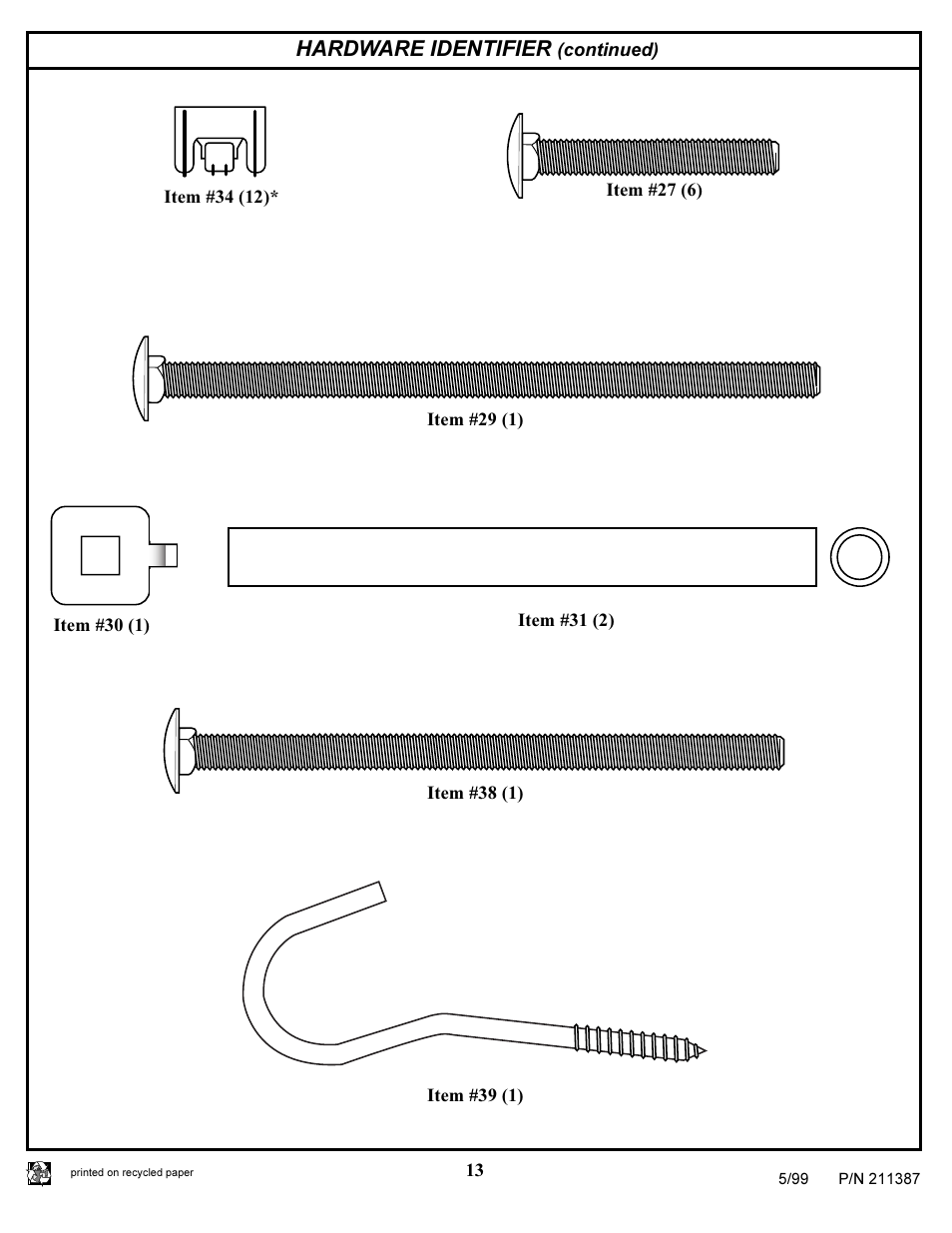 Hardware identifier | Huffy 211387 User Manual | Page 13 / 13