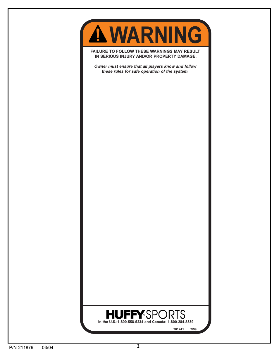 Warning | Huffy POWER XPERT 1000 User Manual | Page 2 / 18