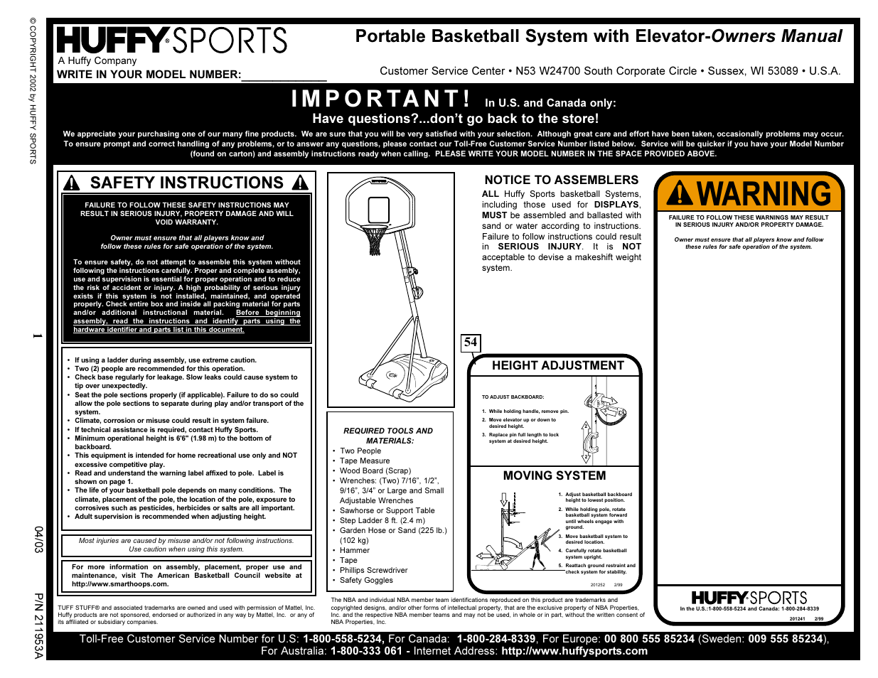 Huffy ortable Basketball System User Manual | 13 pages