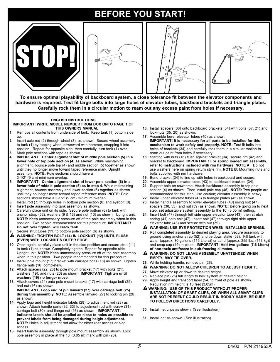 Before you start | Huffy ortable Basketball System User Manual | Page 5 / 13