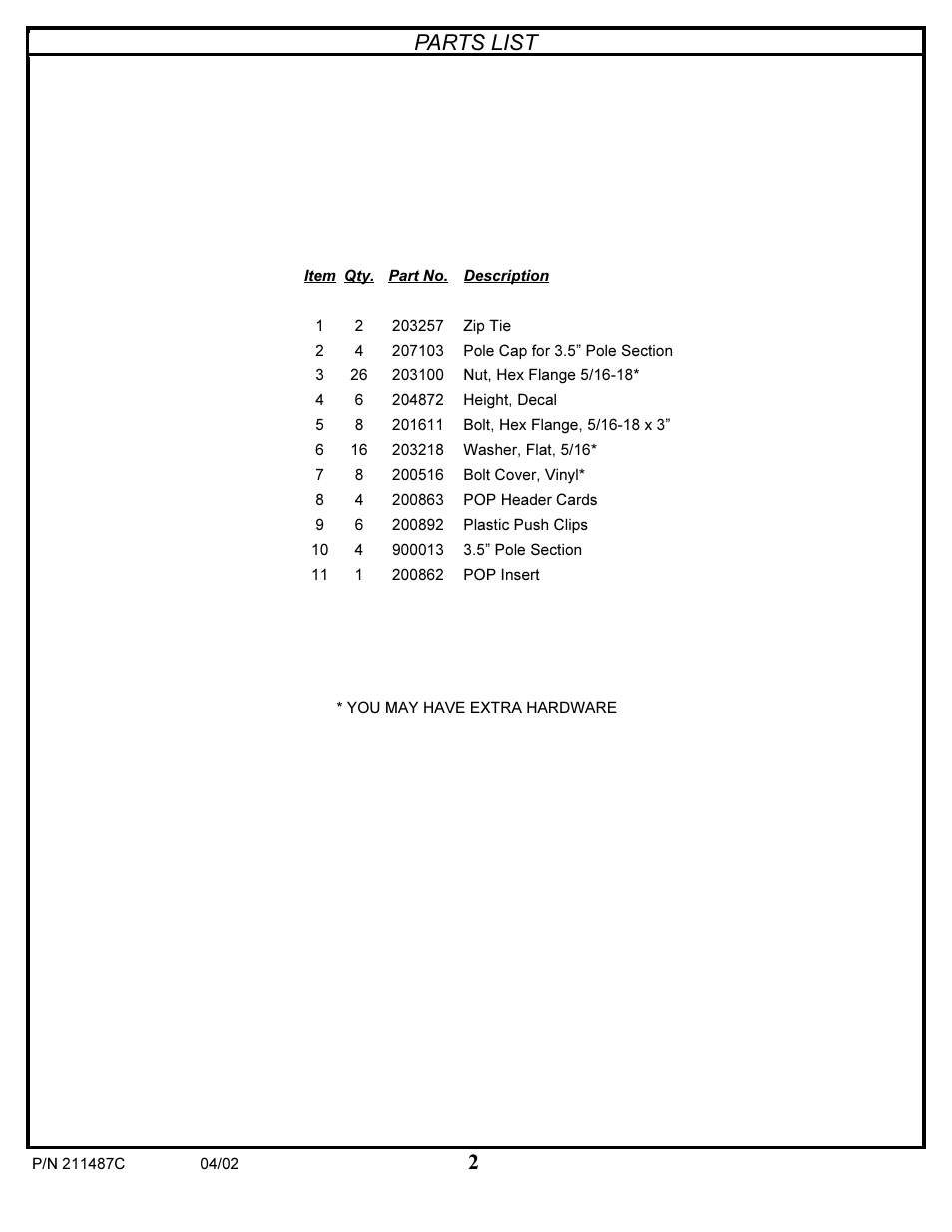 2parts list | Huffy 89780 User Manual | Page 2 / 8