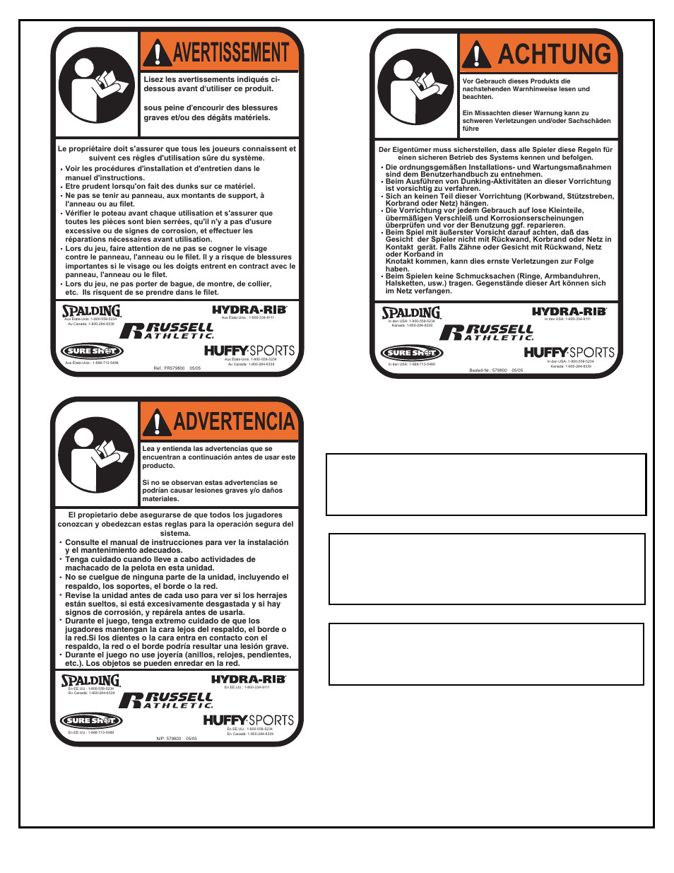 Achtung, Avertissement, Advertencia | Huffy M790074 User Manual | Page 22 / 41
