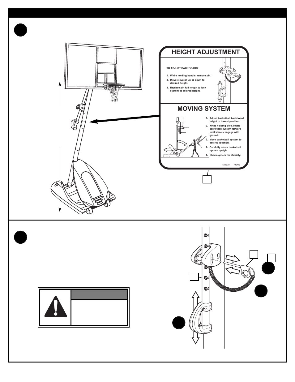 A. b. c, Warning, Moving system | Height adjustment, 58 do not allow children to adjust height | Huffy M6011141 User Manual | Page 26 / 56