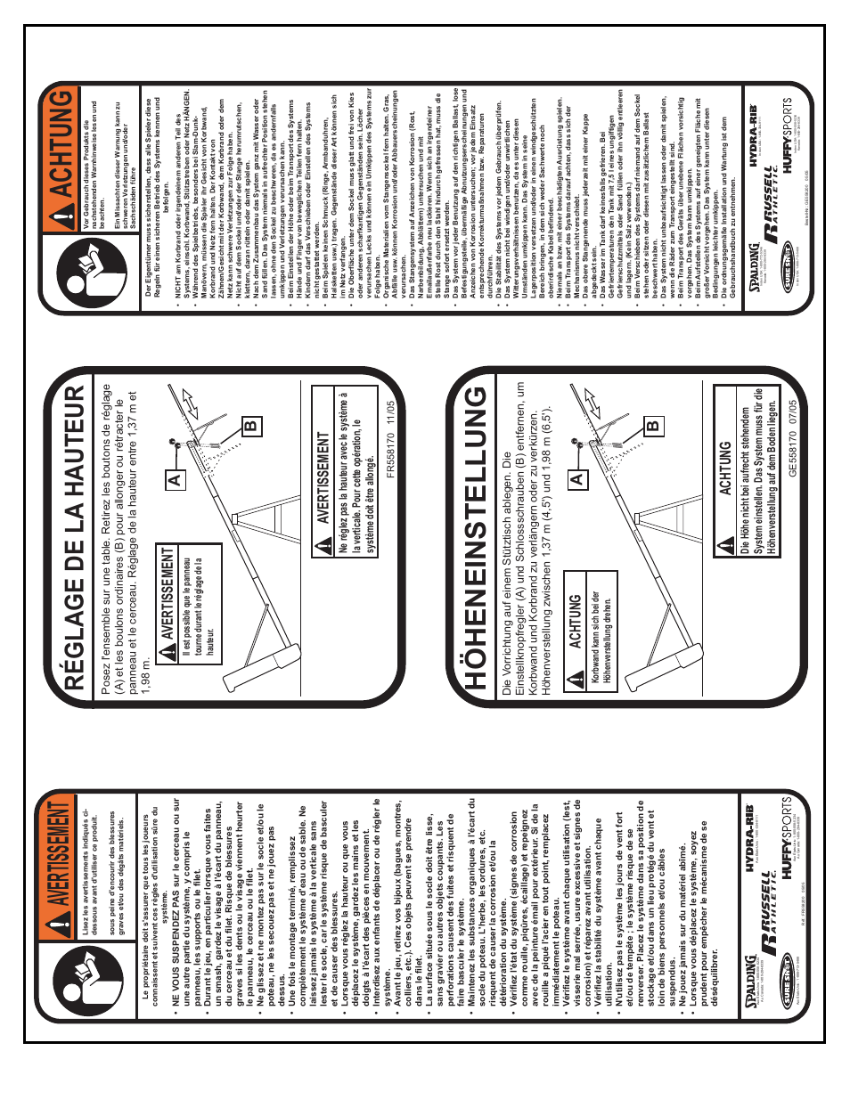 Höheneinstellung, Réglage de la hauteur, Av ertissement | Achtung | Huffy M5800152 User Manual | Page 16 / 30