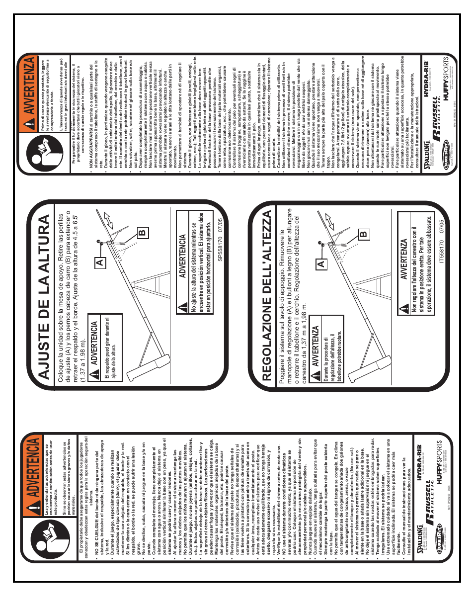 Ajuste de la al tura, Regolazione dell'al tezza, Advertencia | Avvertenza | Huffy M5800152 User Manual | Page 17 / 30