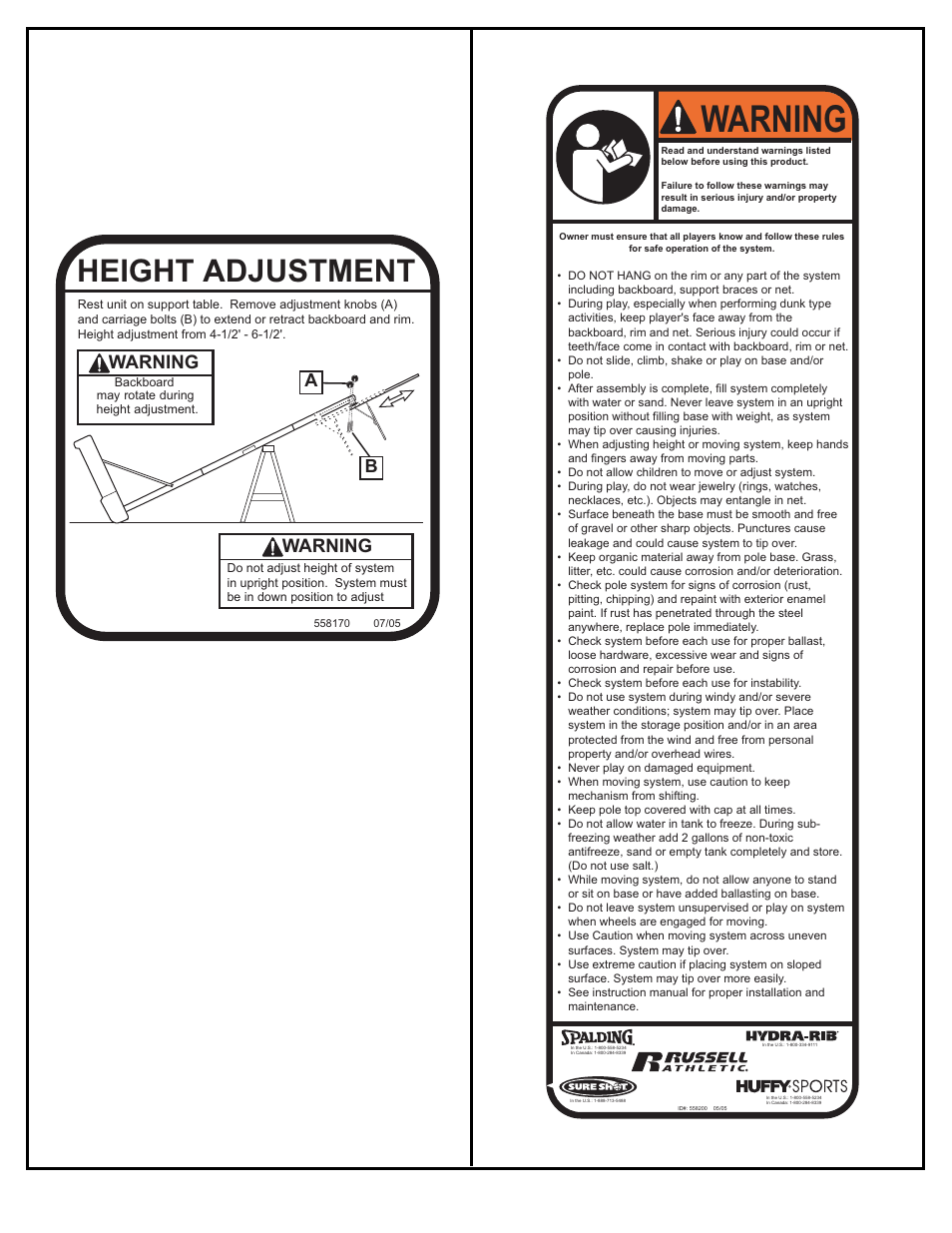 Warning, Height adjustment | Huffy M5800152 User Manual | Page 2 / 30