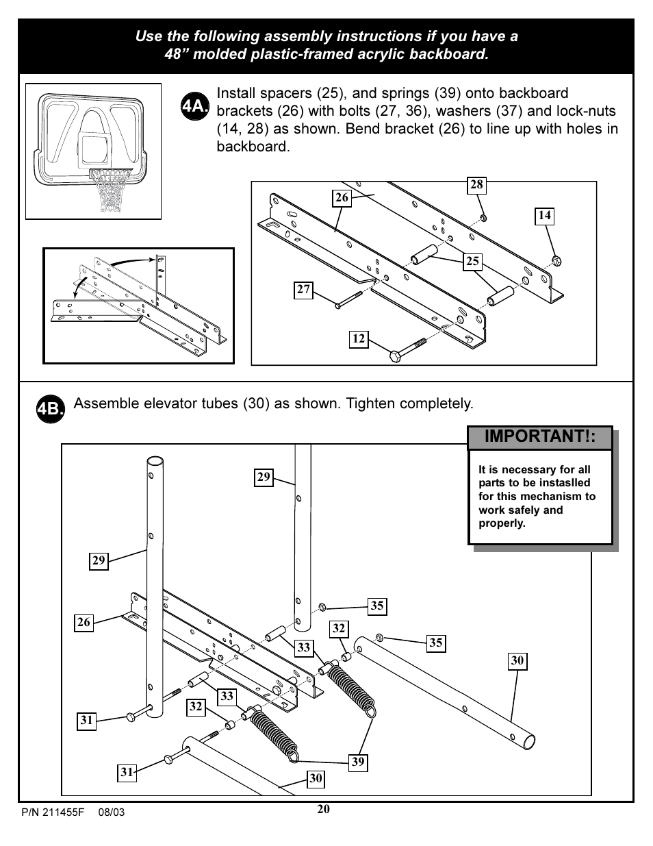 4a. 4b, Important | Huffy DC910 User Manual | Page 20 / 28