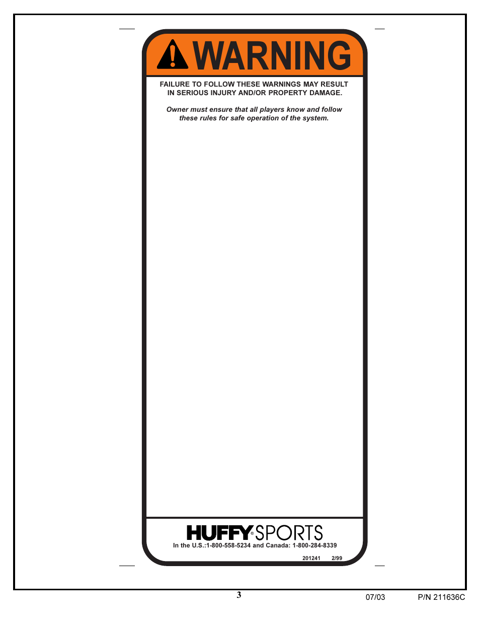 Warning | Huffy VP8100 User Manual | Page 3 / 26