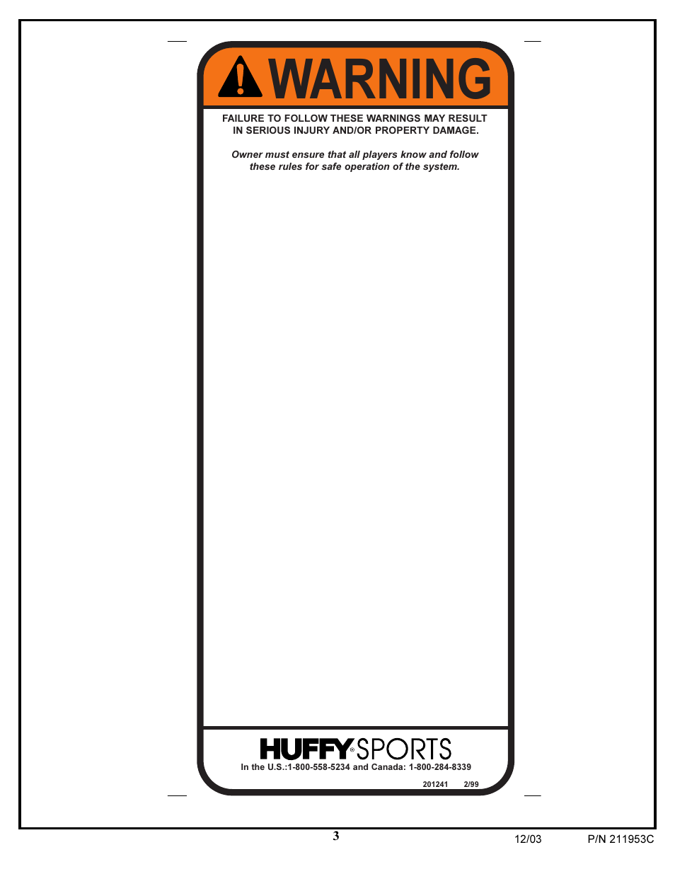 Warning | Huffy 211953C User Manual | Page 3 / 25