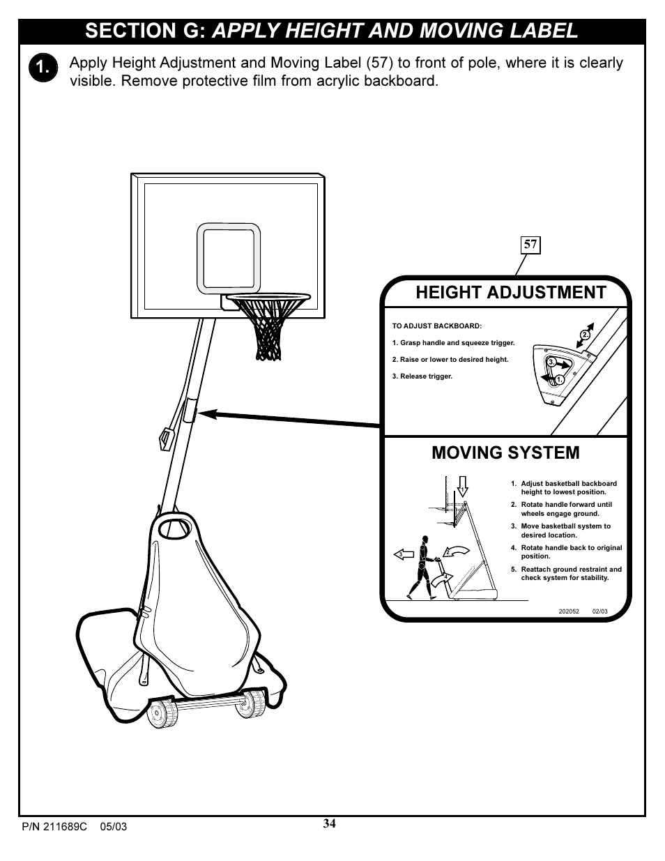 Moving system, Height adjustment | Huffy DH9300 User Manual | Page 34 / 35