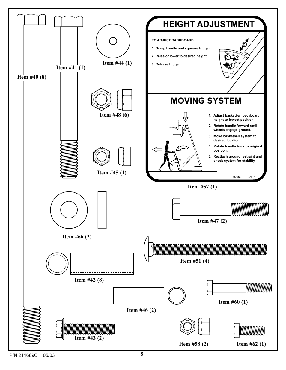 Moving system, Height adjustment | Huffy DH9300 User Manual | Page 8 / 35