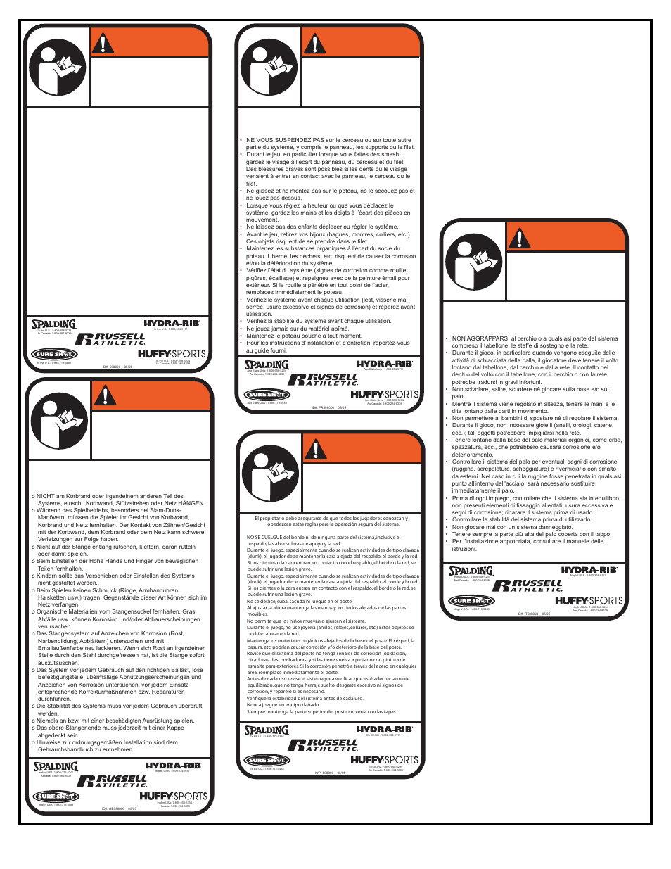 Warning, Advertencia, Avvertenza | Achtung, Avertissement | Huffy LS9 User Manual | Page 7 / 32