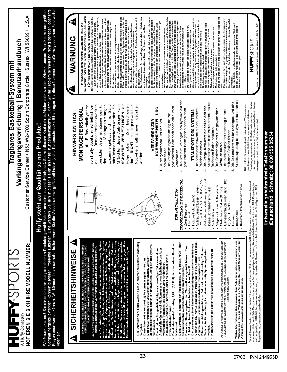 Wa rnung, Sicherheitshinweise, Huffy steht zur qualität seiner produkte | A huffy company | Huffy AR410W User Manual | Page 23 / 25