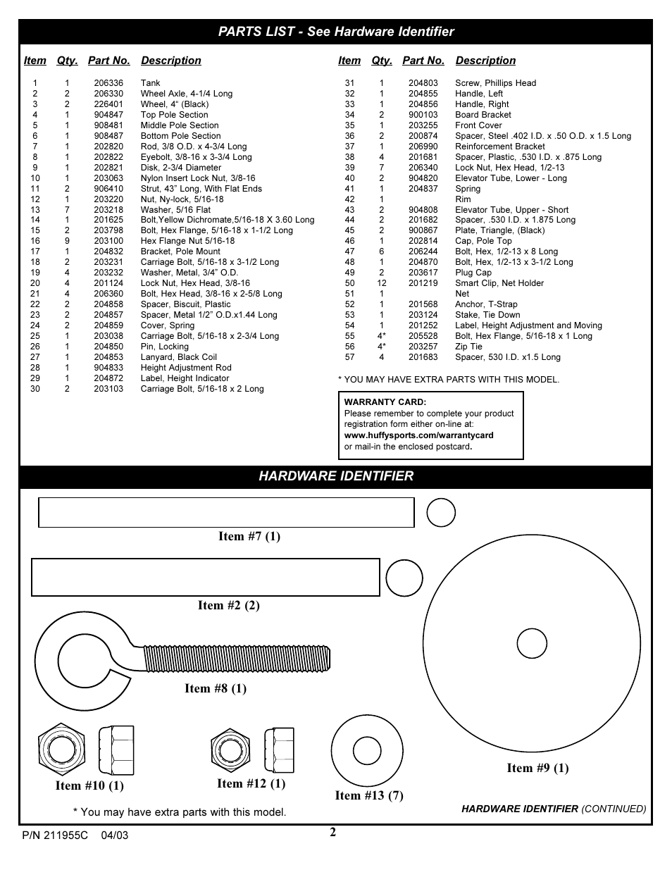 Item #9 (1) item #7 (1) | Huffy BRAVO 112 User Manual | Page 2 / 15