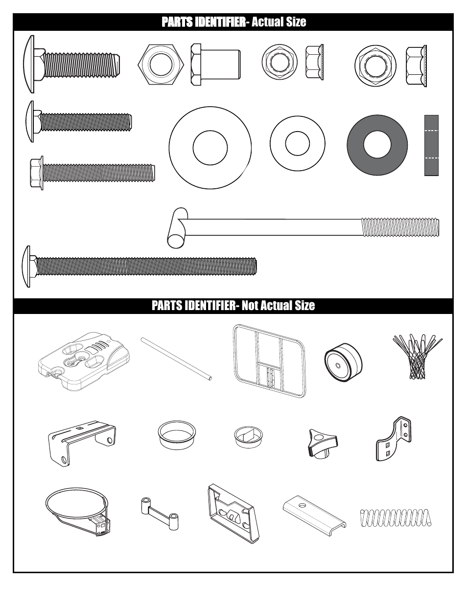 Parts identifier- not actual size | Huffy M611412 User Manual | Page 6 / 30