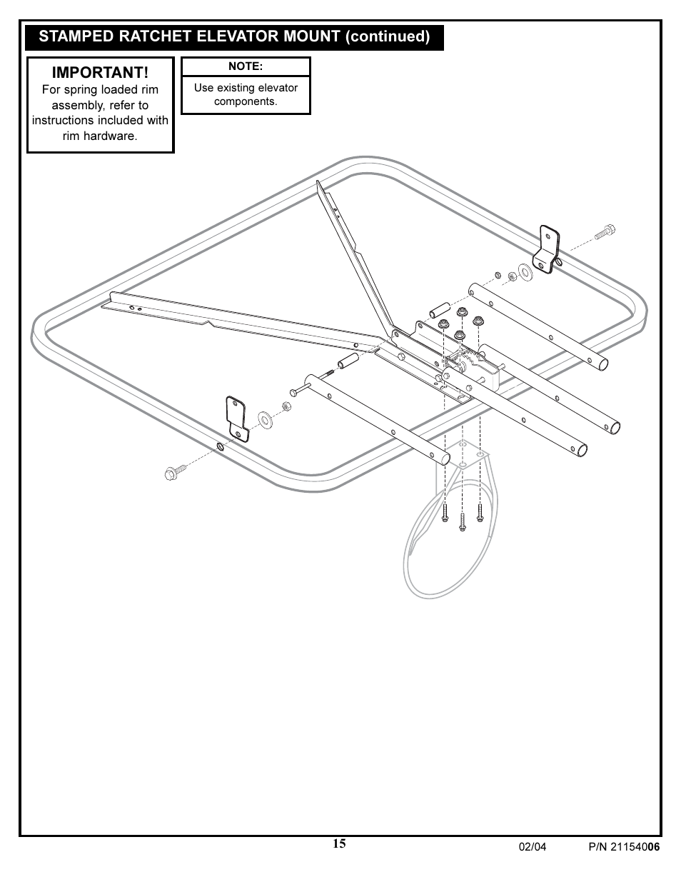 Important, Stamped ratchet elevator mount (continued) | Huffy 21154006 User Manual | Page 15 / 18
