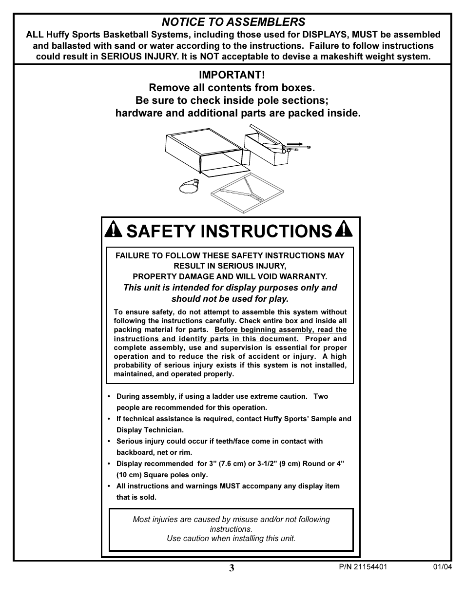 Safety instructions, Notice to assemblers | Huffy 89225 User Manual | Page 3 / 20