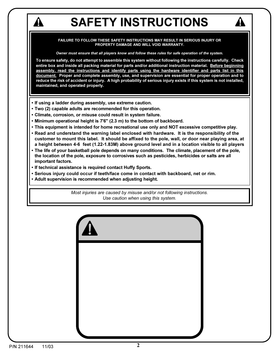 Warning, Safety instructions, Sure shot | Huffy Pro Image Rim User Manual | Page 2 / 12