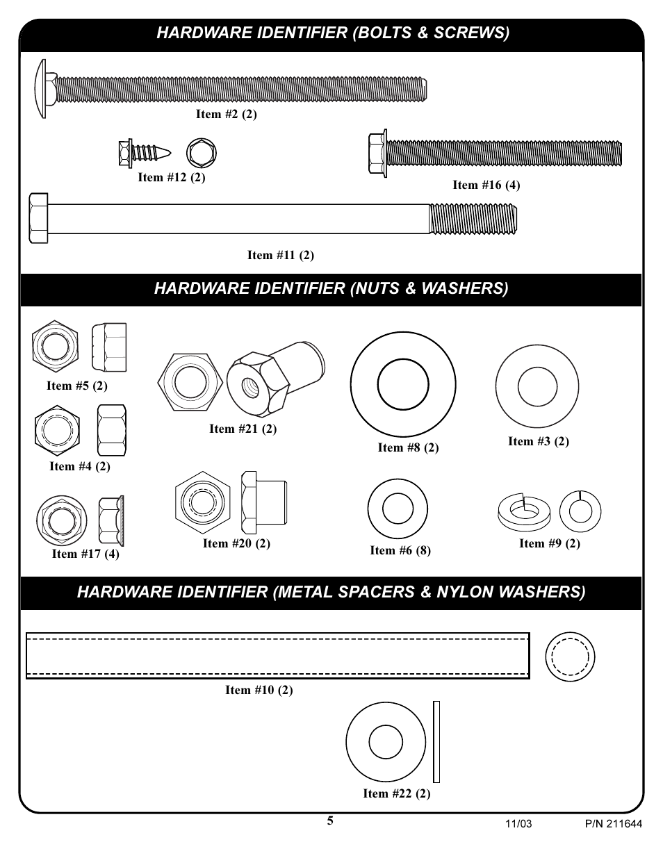 Hardware identifier (bolts & screws) | Huffy Pro Image Rim User Manual | Page 5 / 12