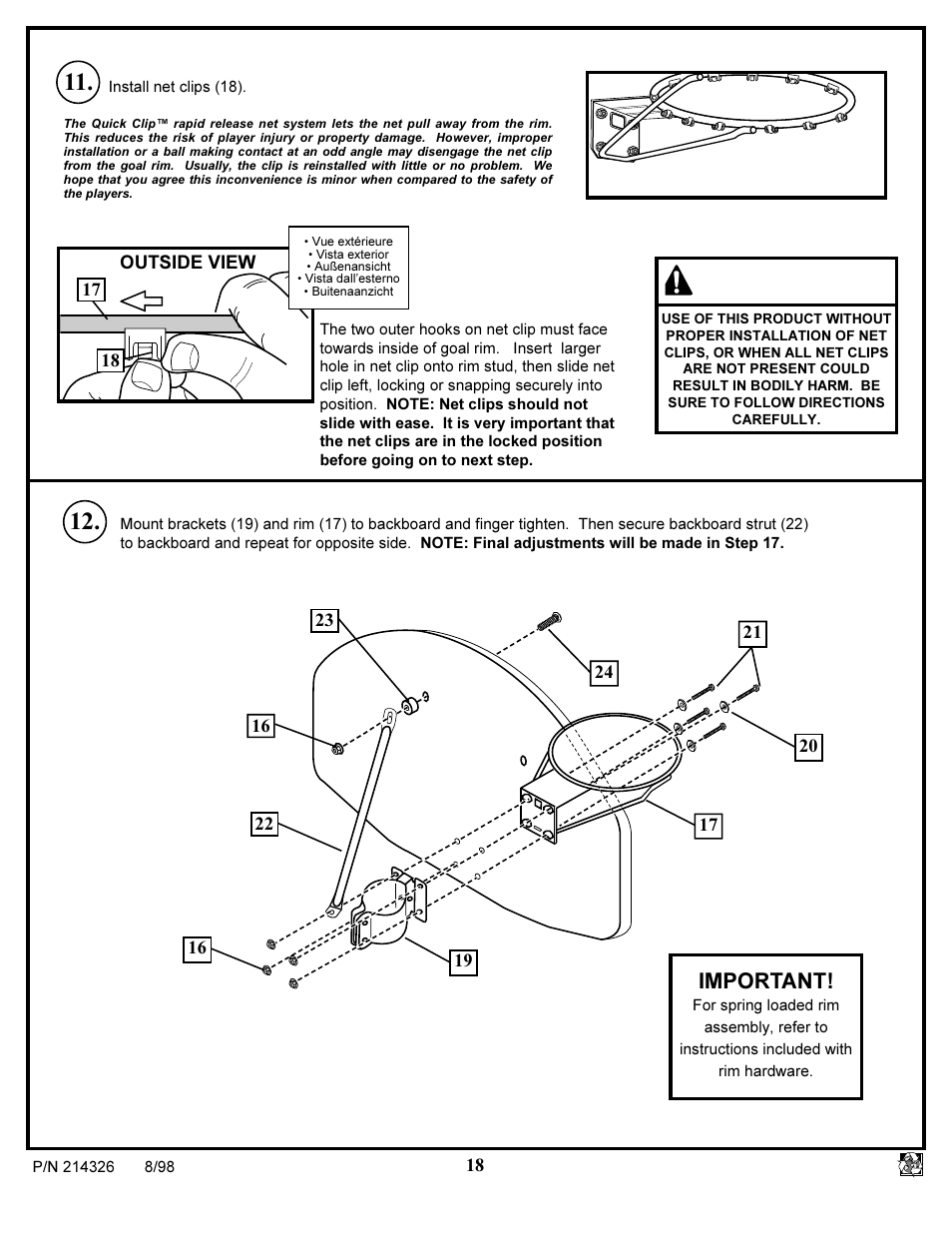 Warning, Important | Huffy NETWORK PACK KA-DV300 User Manual | Page 18 / 30