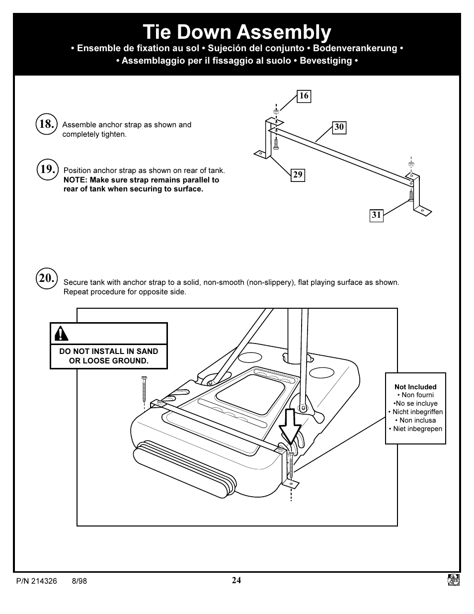 Tie down assembly, Warning | Huffy NETWORK PACK KA-DV300 User Manual | Page 24 / 30