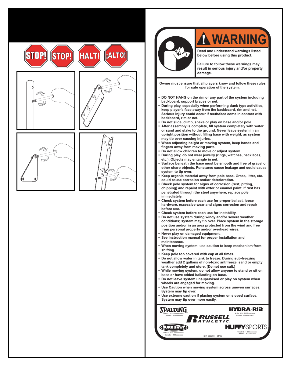 Warning, Stop, Halt | Alto! alto! ¡alto | Huffy M730164 User Manual | Page 4 / 30